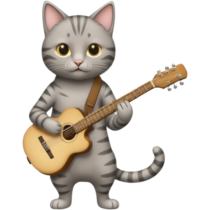 thin grey cat play guitar, long full body emoji