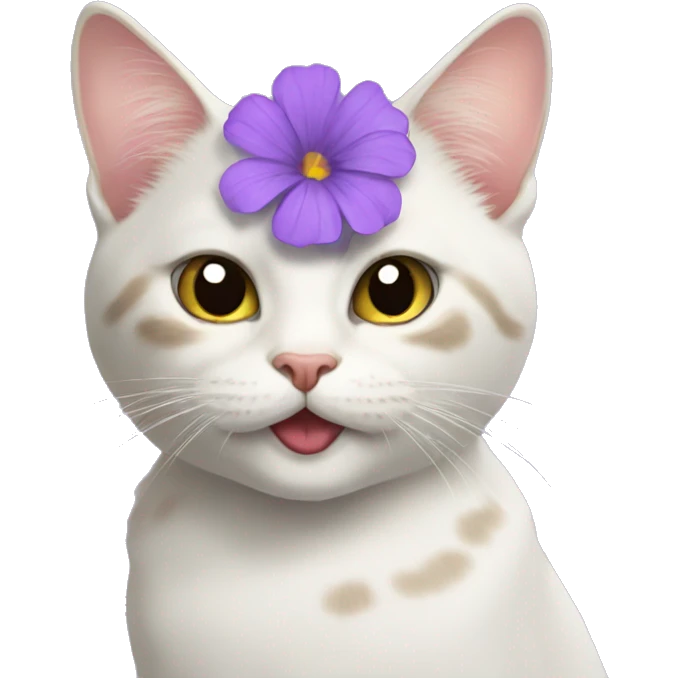 Cat whit a Lila flower in her mouth  emoji