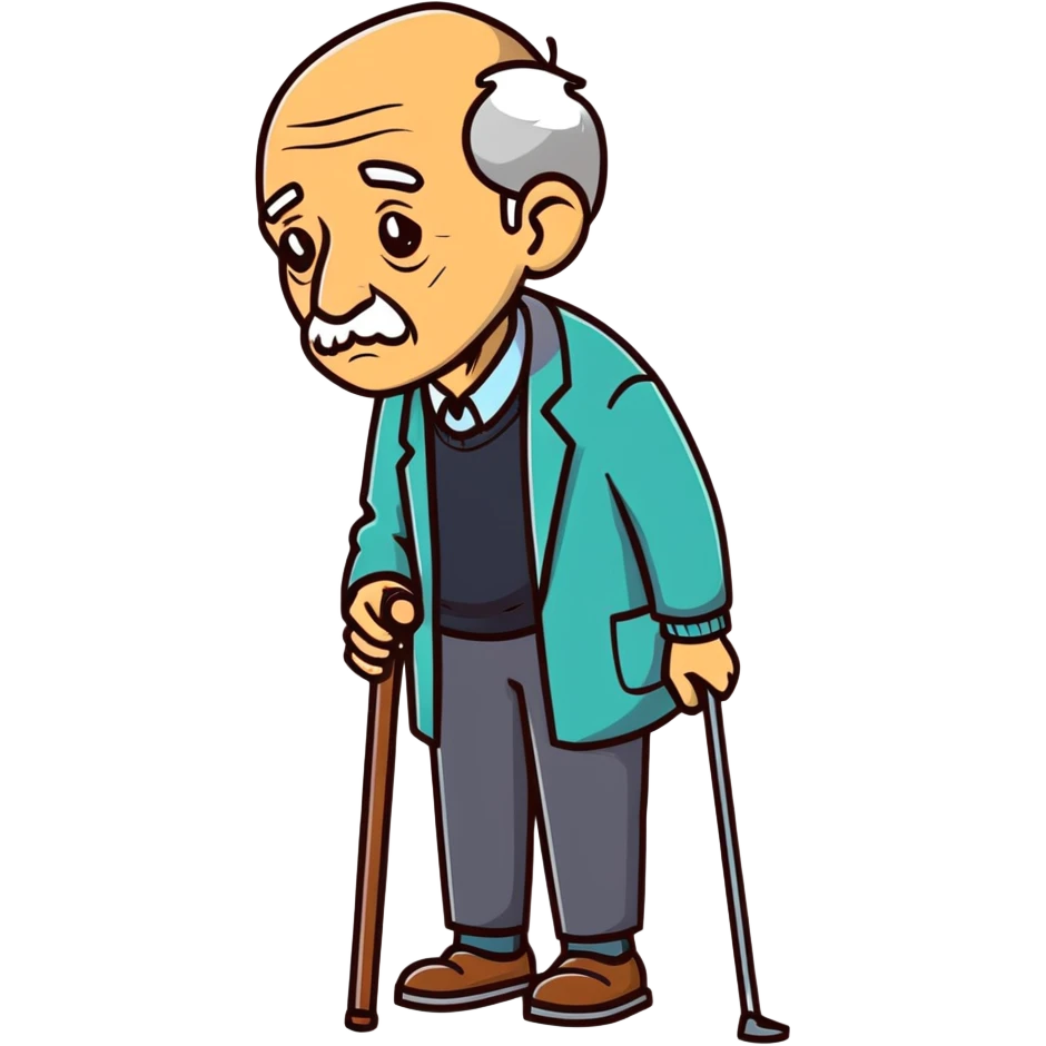 lonely elderly man with a cane looking downcast emoji