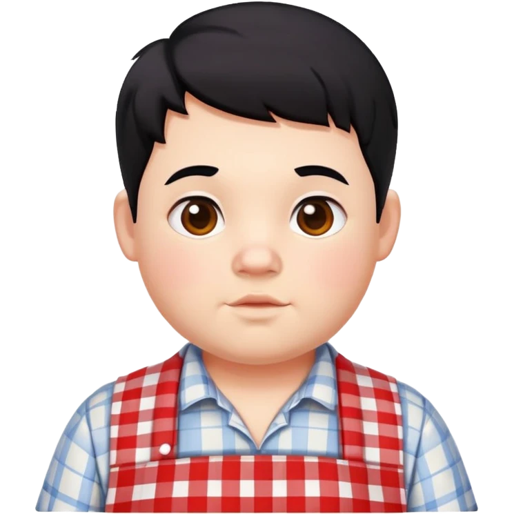chubby boy with black hair styled upward in front, wearing a red and white checkered plaid apron emoji