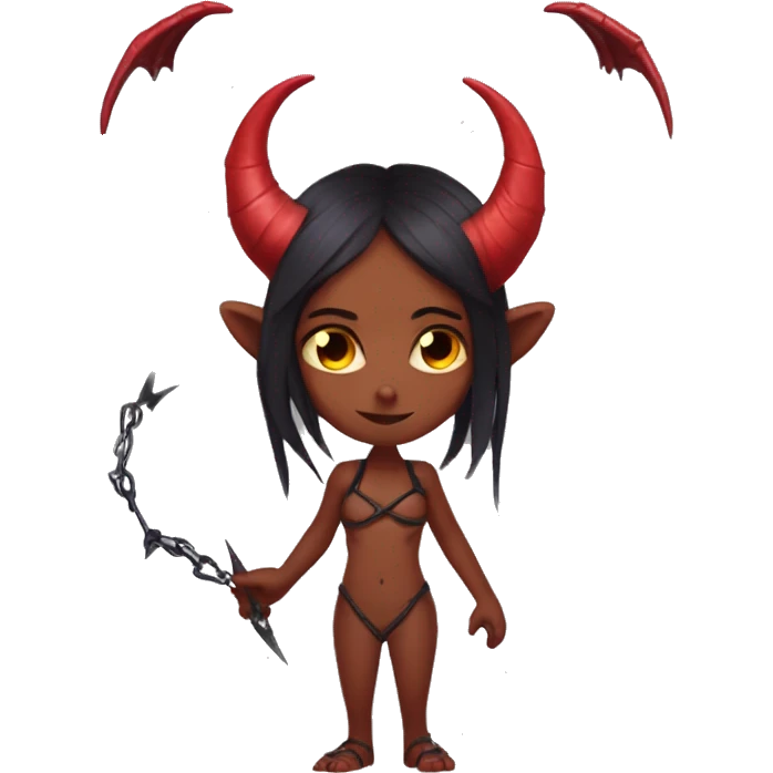 Meru the red skin succubus with horns and wings and a barbed wire halo emoji
