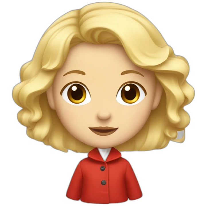 bébé fille blonde décoiffée avec une feuille d’érable rouge sur son manteau  emoji