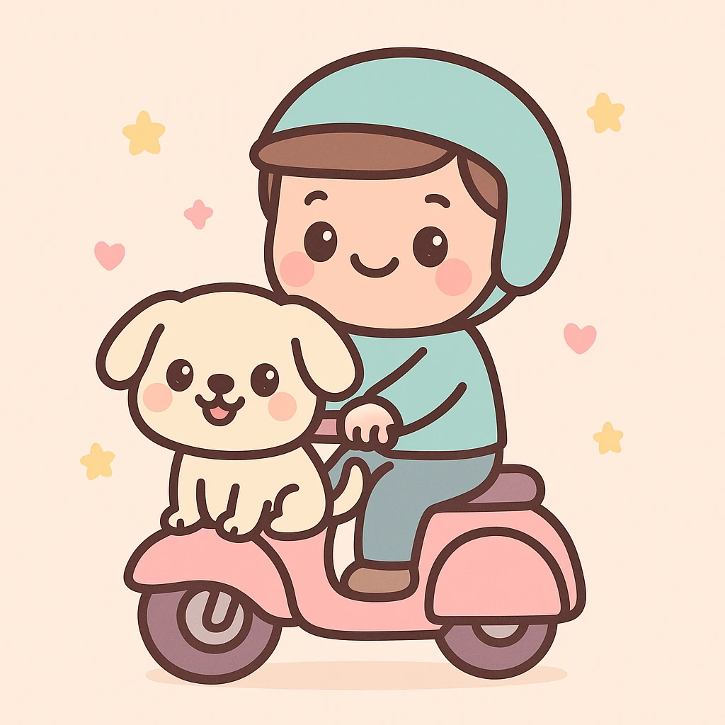 man and his pet dog riding a vespa emoji