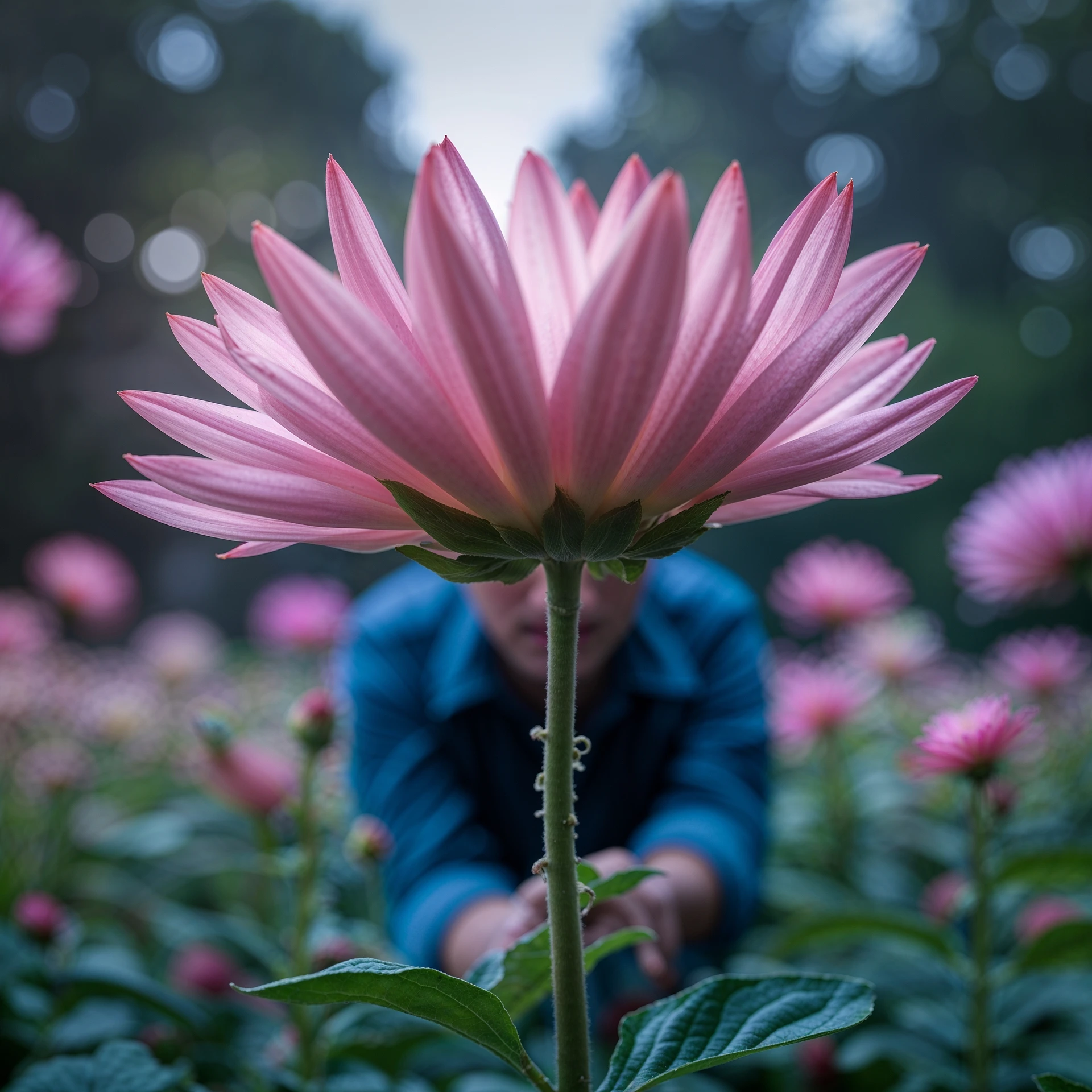 Person peaking from back of the flower with cinematic blur emoji