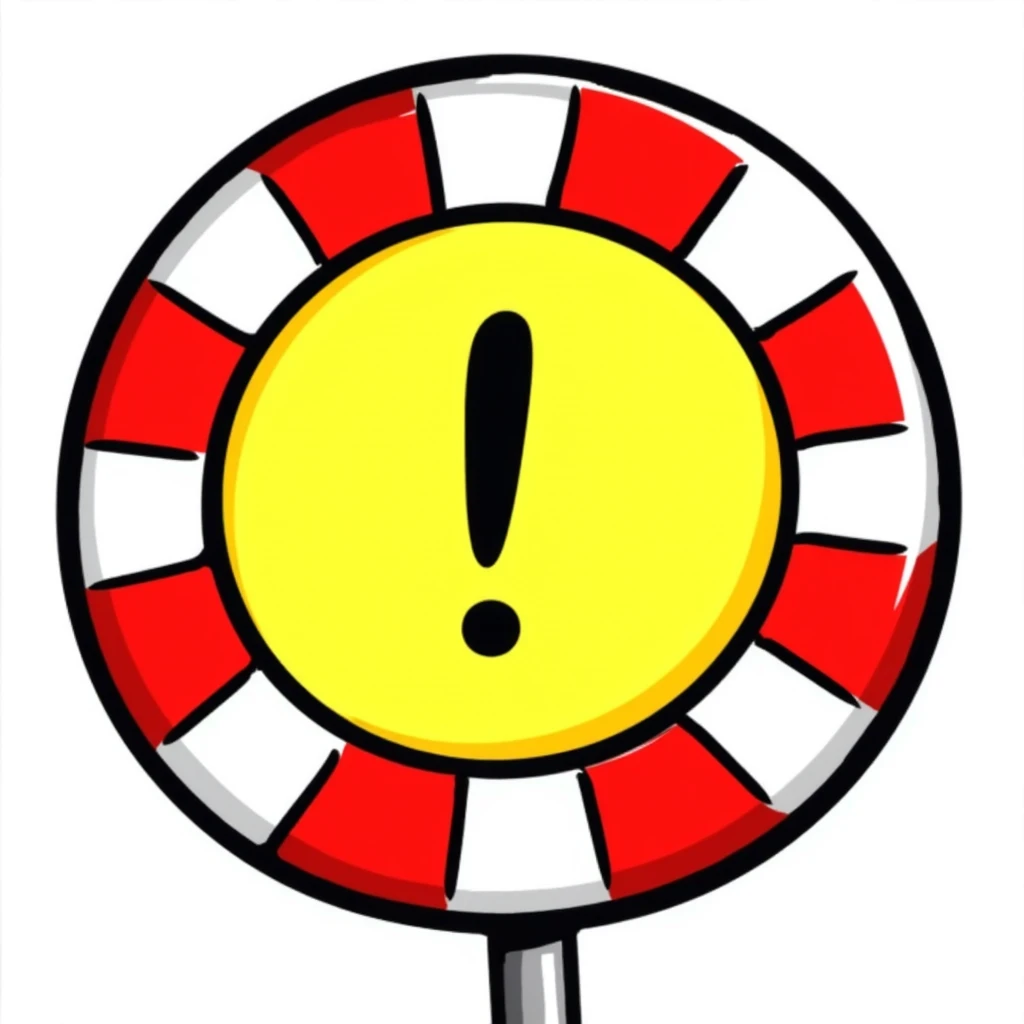 A round warning sign with red and white stripes around the edge and a warning symbol in the center. Hand-drawn doodle style with bright colors. emoji