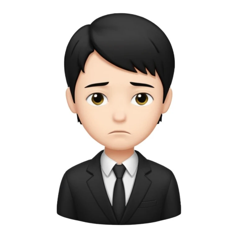 Xafa kayfiyatdagi qora soch va qora kostyum shimli bola emojisni chiqarib ber emoji