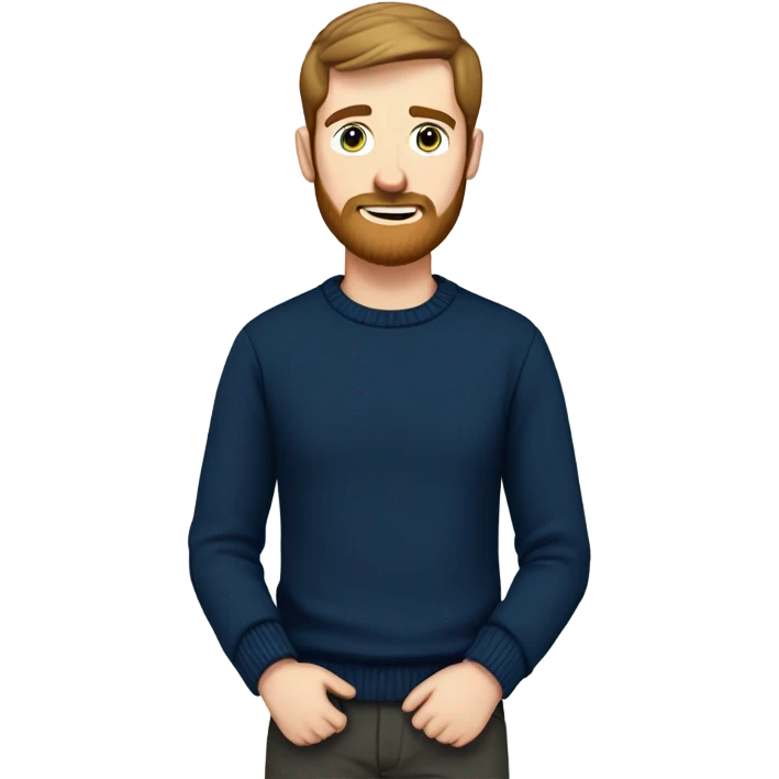 irish man blue eyes, brown short hair and short beard, wearing a smart navy blue jumper. emoji