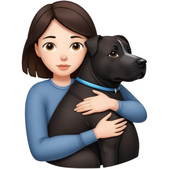 Brunette hugging big black amstaff dog emoji