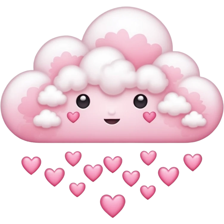 Plain white cloud with pale pink aura surrounding with hearts coming out the bottom emoji
