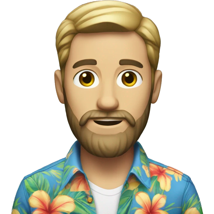 A white man with a beard, wearing an Hawaiian shirt and a slim jean.  emoji