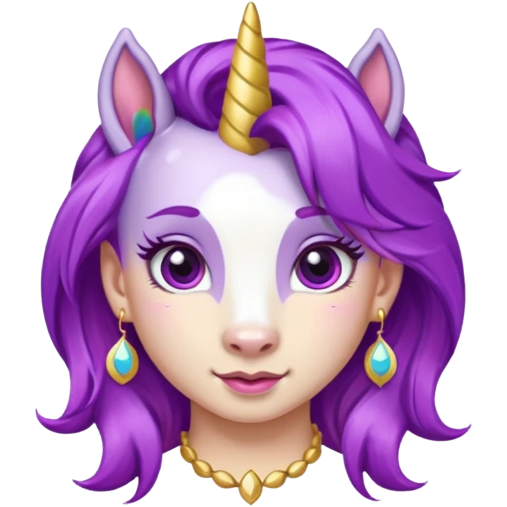 unicorn face cute and purple haired and earrings emoji