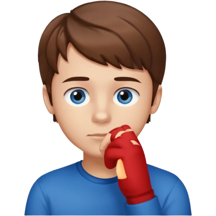 boy thinking with one hand on his chin emoji