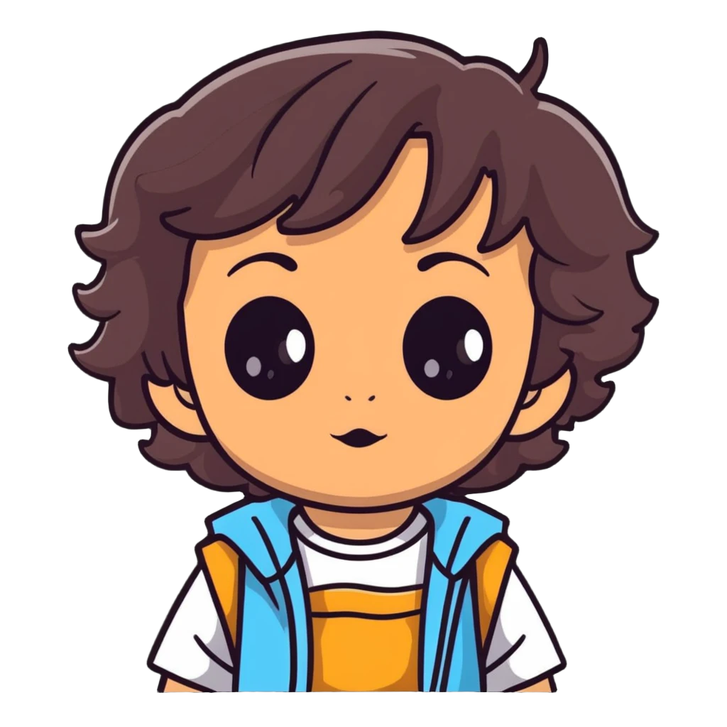 toddler face with big eyes, medium skin tone, and dark wavy hair emoji