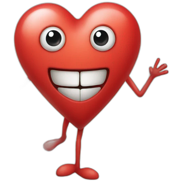 Heart face with hand-drawn eyes and mouth on it, and arms and legs coming out of it emoji