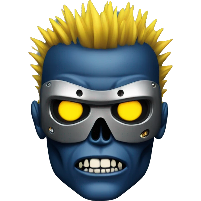 Terminator robot head with dark blue skin and yellow Mohawk  emoji
