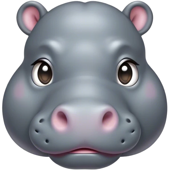 Cinematic Cute Hippo Portrait Emoji, Head tilted playfully and inquisitively, featuring a glossy slate-gray hide with a gentle sheen and round, sparkling eyes filled with curious charm, Simplified yet irresistibly adorable features, highly detailed, glowing with a warm, friendly glow, high shine, affectionate and serene, stylized with a touch of aquatic whimsy, bright and endearing, soft glowing outline, capturing the essence of a mischievous yet loving hippo, so playful it feels like it could splash out of the screen and into your arms! emoji