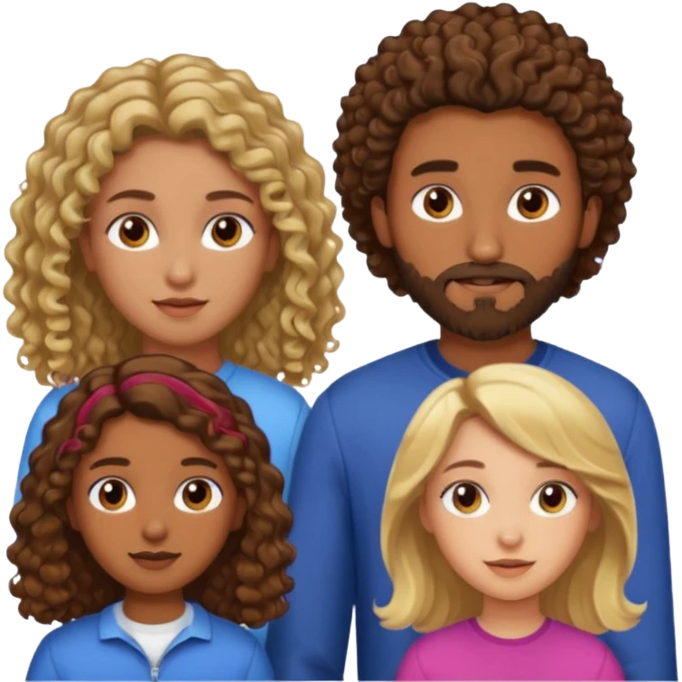 2 gars cheveux et petite barbe brune 2 filles cheveux longs bruns frisés et blond raide emoji
