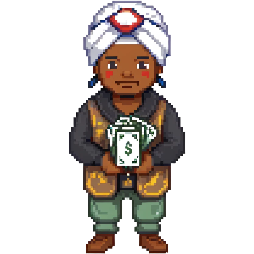 black robber holding cash, wearing a turban emoji