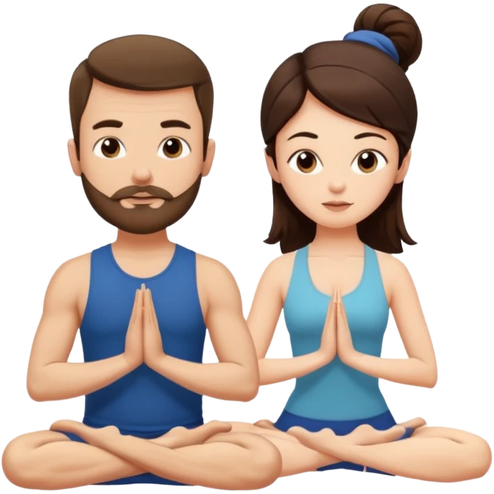 scottish man with stubble, brunette woman doing yoga emoji
