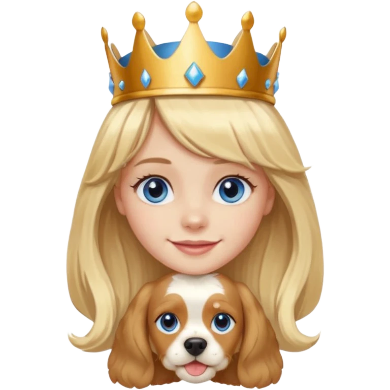 simple Blonde girl with bangs and blue eyes, and a simple crown. giving cockerspaniel energy head only emoji