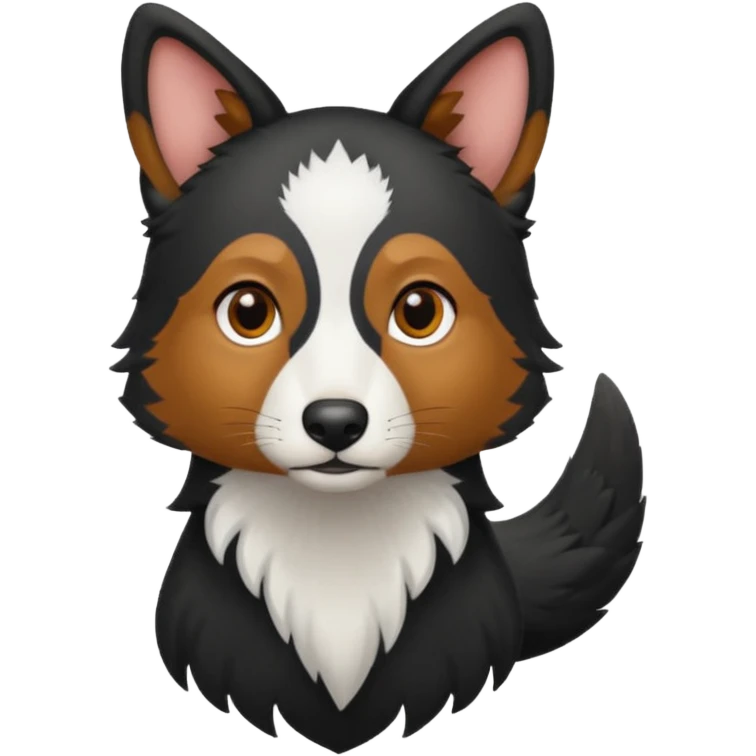 berger australien avec le corps noir et le bout de la queue  et la tete blanche emoji