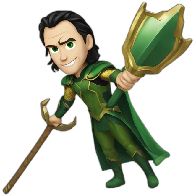 loki de marvel qui menace avec son baton emoji