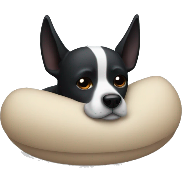 Black dog with pointy ears sleeping emoji