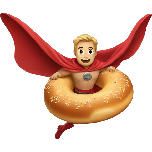 flying bagel wearing a red cape emoji