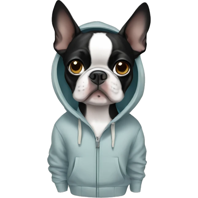 Boston terrier wearing a hoodie emoji