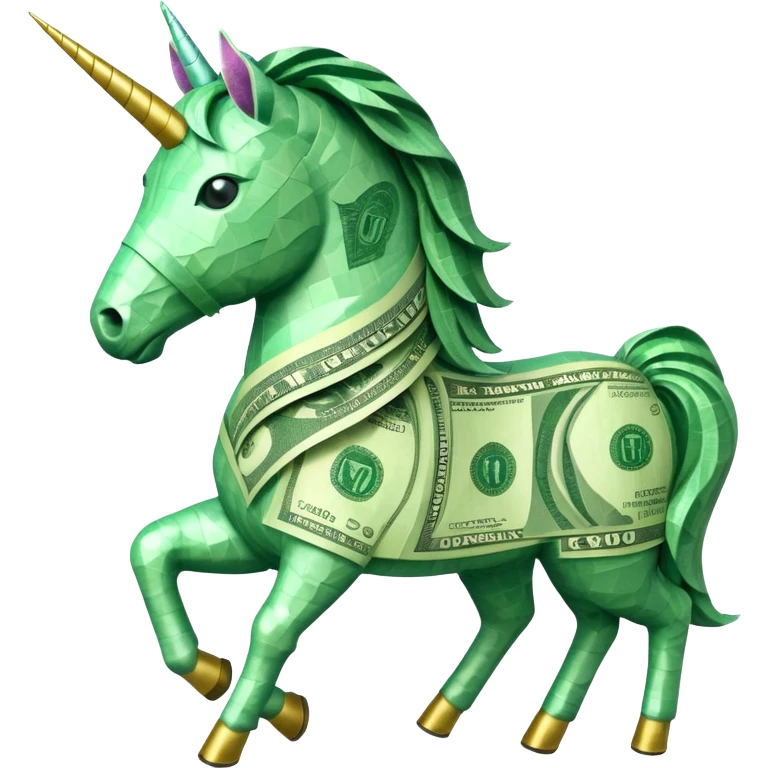 единорог полностью из долларовых купюр, no background emoji
