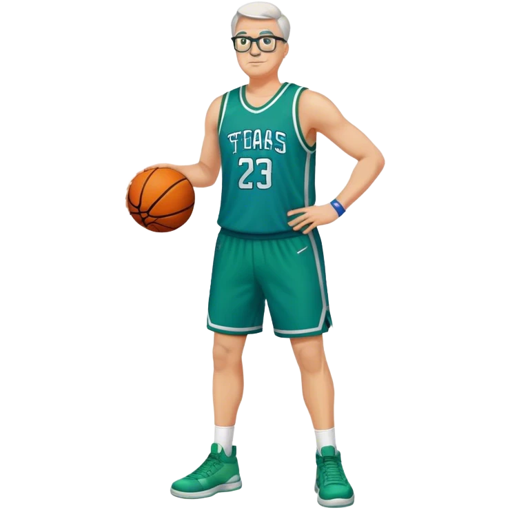 full body heavy tall white male basketball wearing glasses in blue an green uniform emoji