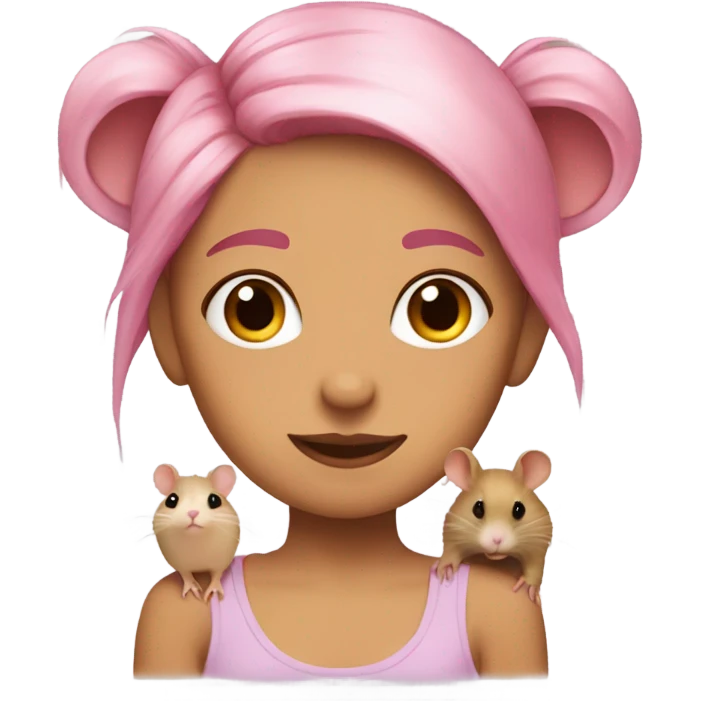 Animal lover girl, rat plus hamster tan skin pink hair emoji