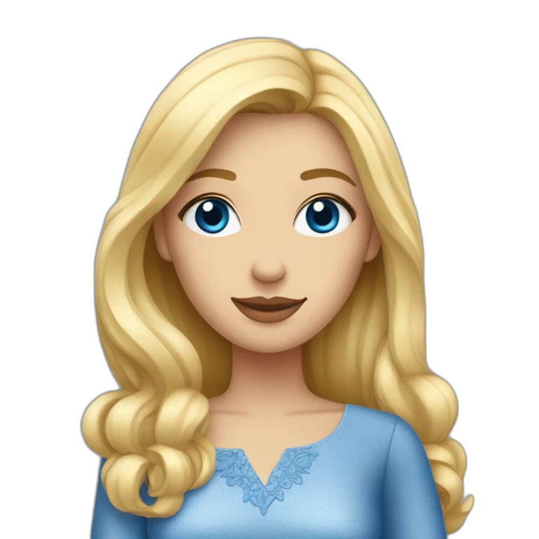 une femme blonde aux yeux bleus avec une robe emoji