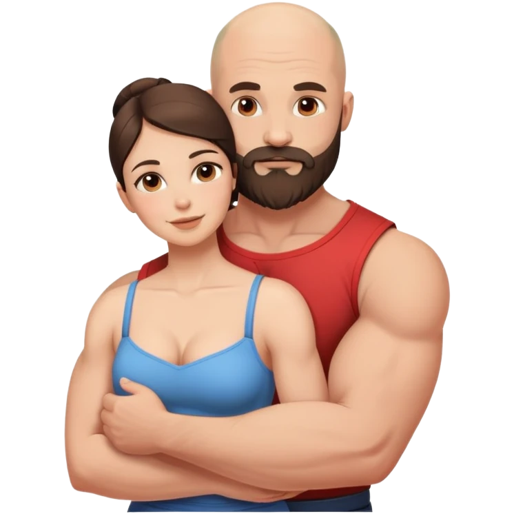 Muscular Bald man with a beard loving on his young beautiful brunette wife  emoji