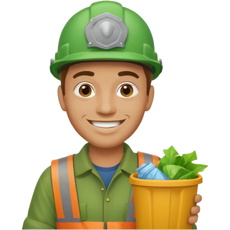 garbage man with green helmet holding garbage  emoji