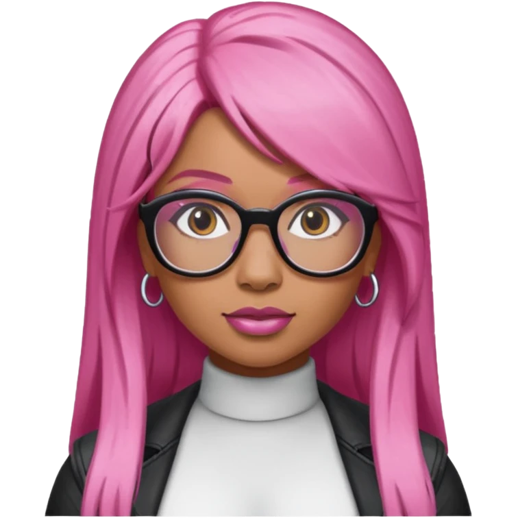 Rapper Nicki Minaj pink hair wear glasses emoji