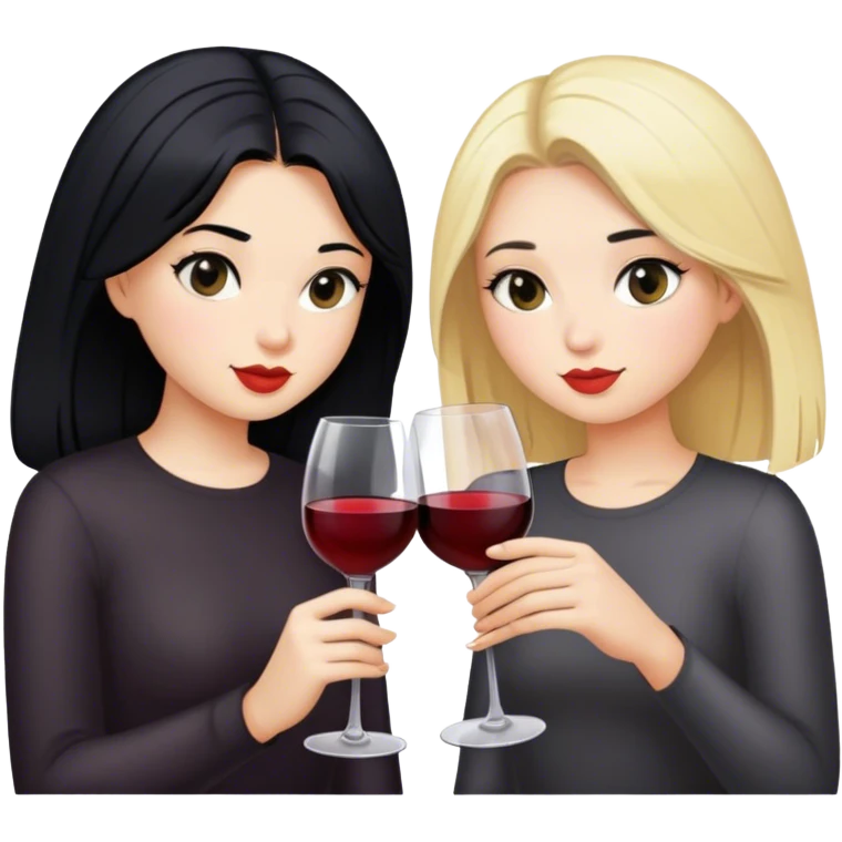1 blond girl and 1 girl with black hair drinking wine emoji