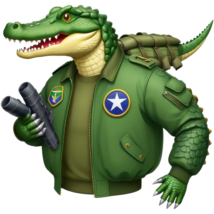 crocodile with bombs, carrying bombs, military bomber crocodile emoji