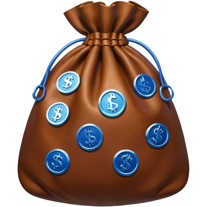 brown money bag with blue coins inside emoji