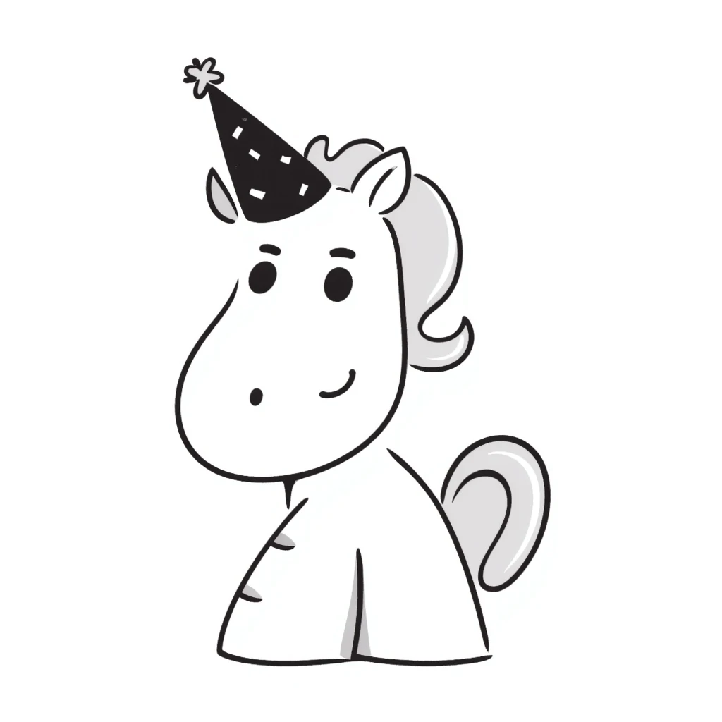 hand drawn doodle style horse wearing a party hat emoji