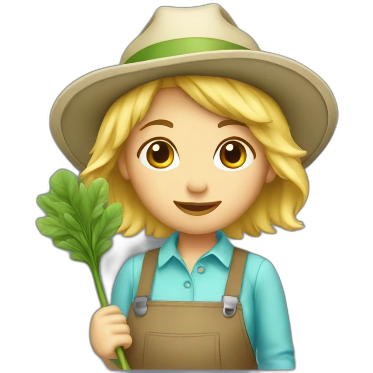 short blonde hair gardener girl with hat emoji