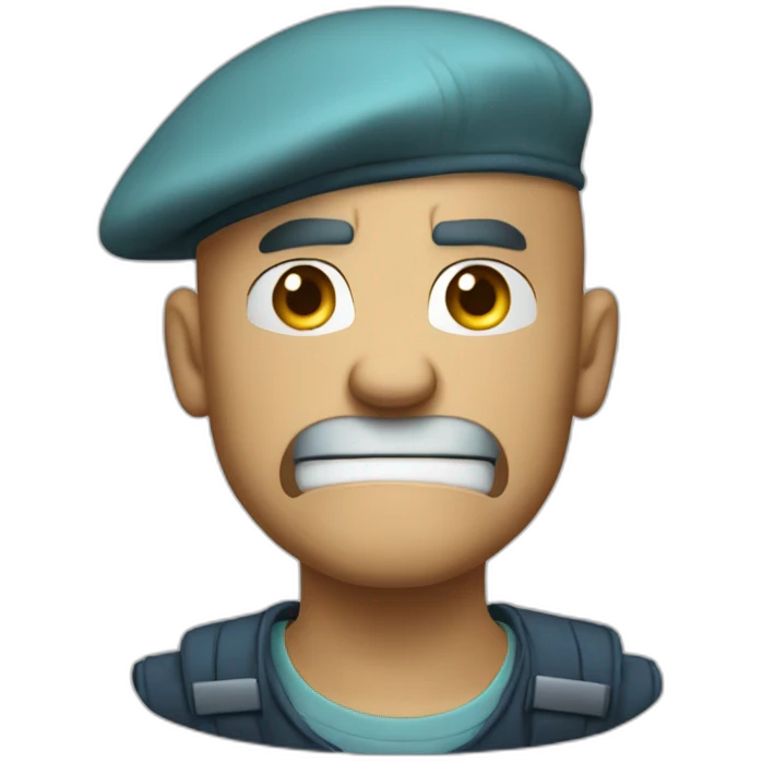 cyan beret bald angry 50 years old no hair furious very angry frown emoji
