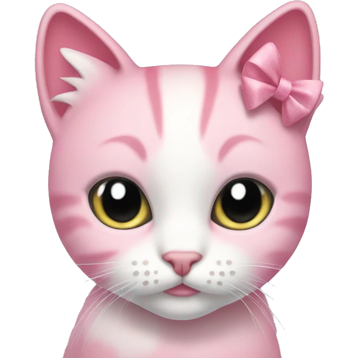 pink cat with white coquette bow emoji
