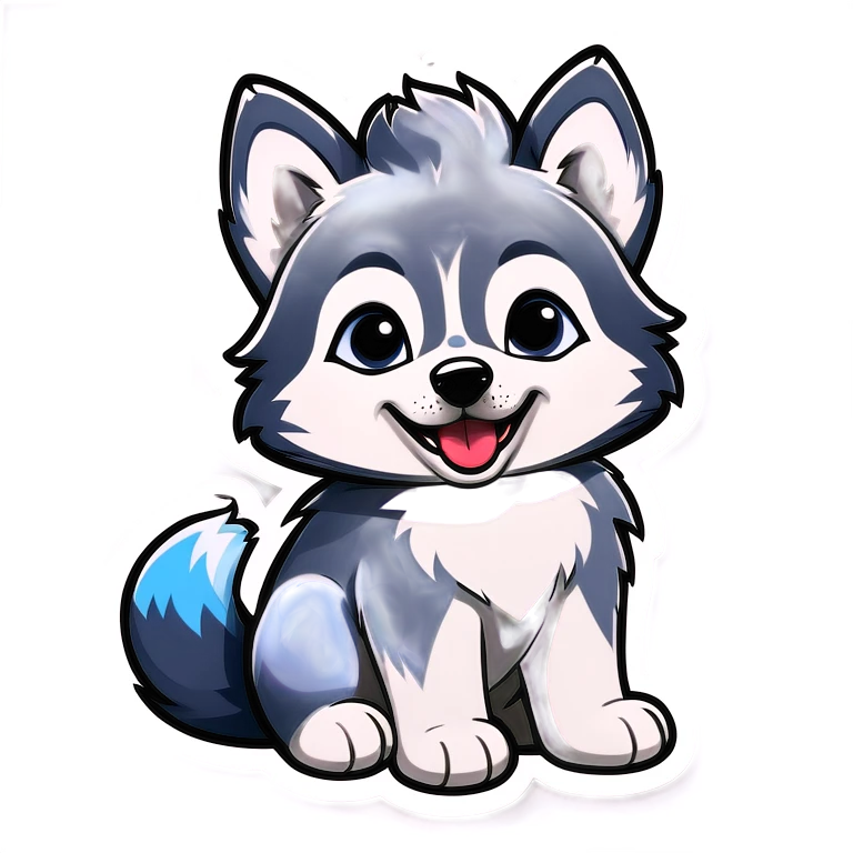 Husky puppy blue curly haircut happy grey fur emoji