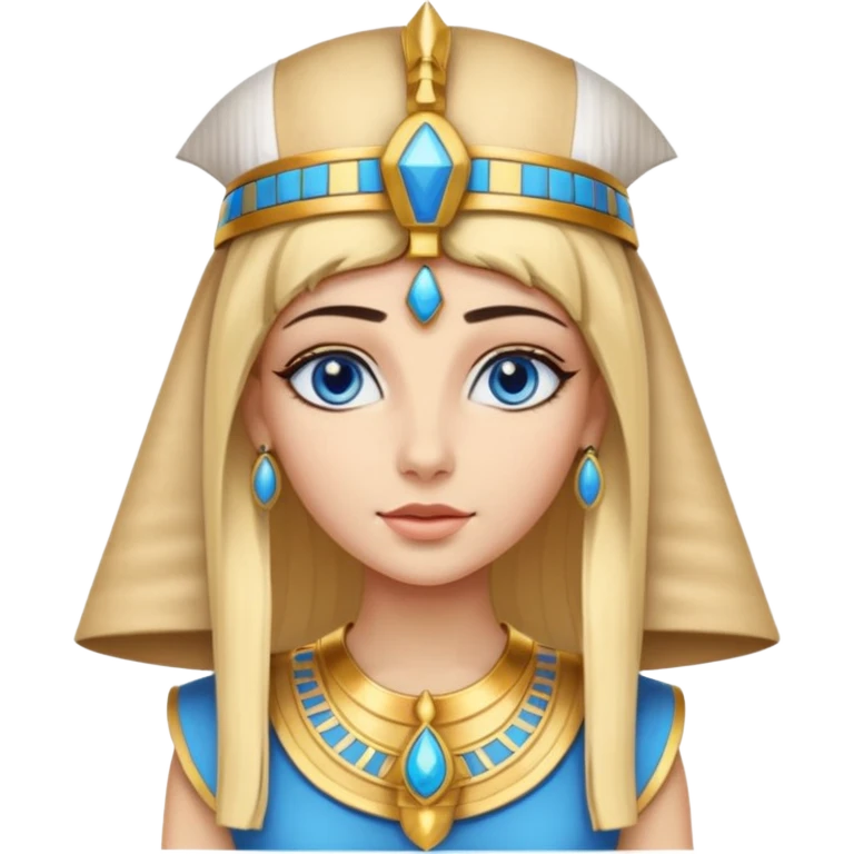 Cleopatra vestita da faraone con il cappello da faraone ma con gli occhi azzurri e i capelli lunghi biondi non troppo chiari emoji
