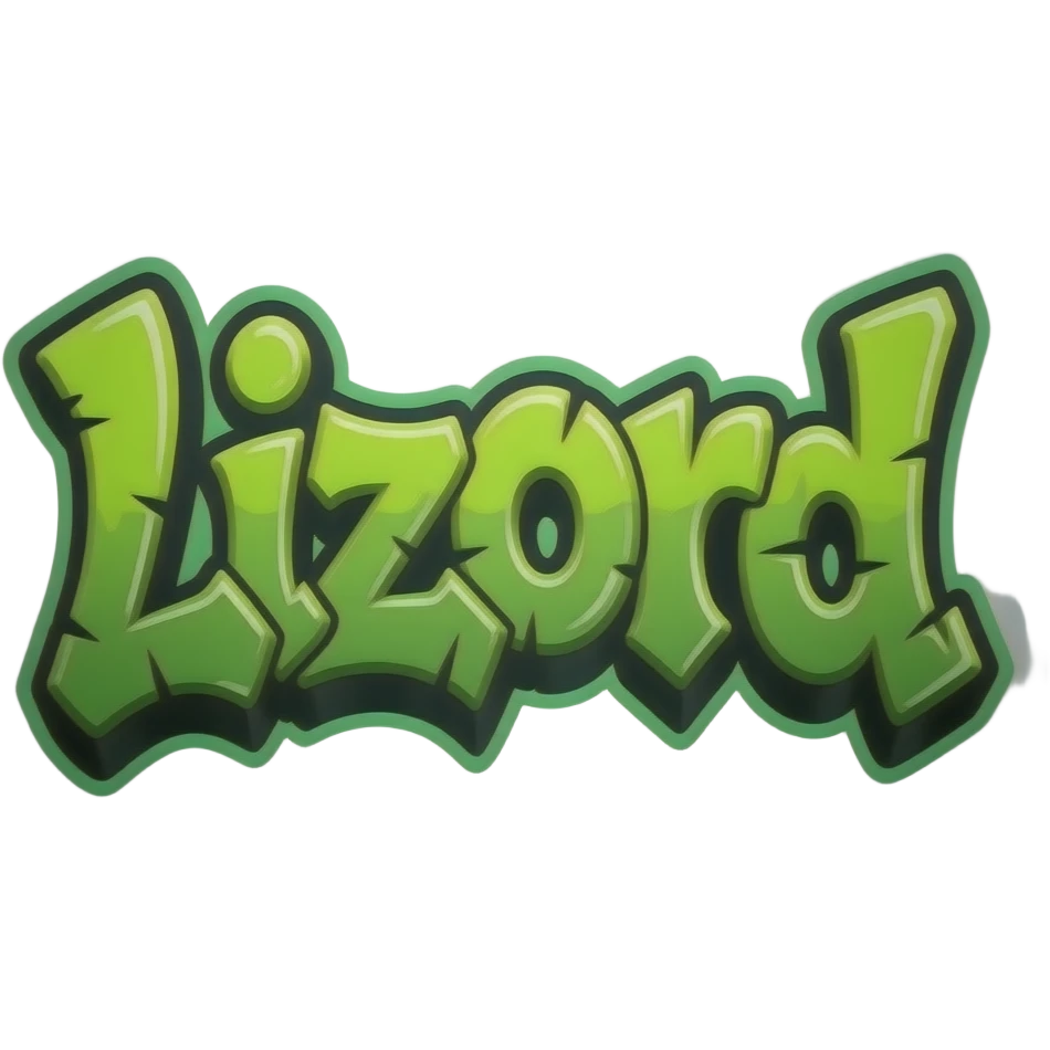 graffiti green metálico y 3D al estilo Cyber write "Lizord" png background with hrome effect and emoji