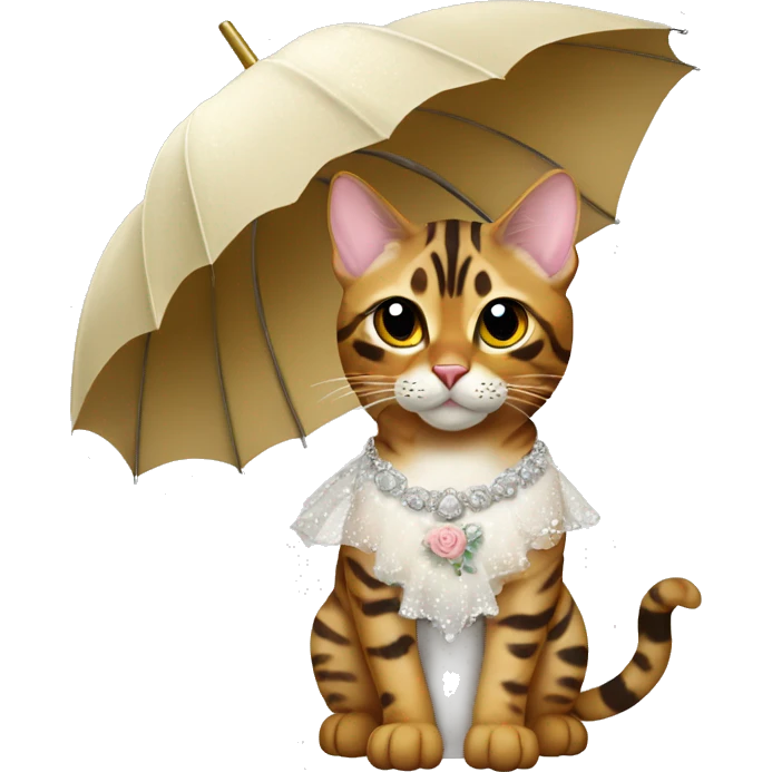 Bengal cat wearing a wedding dress holding an umbrella emoji