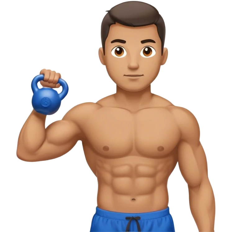 athletic man with blue shorts holding kettlebell emoji