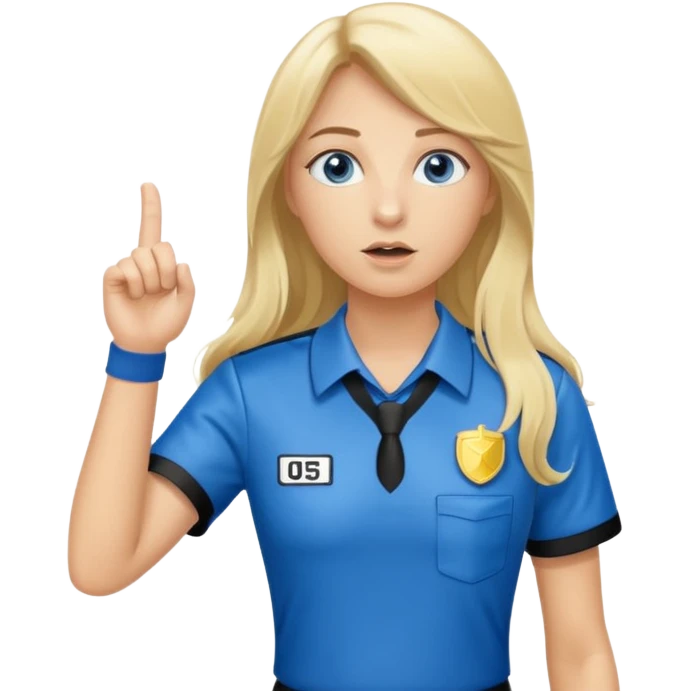 blue eyes blonde girlIN REFEREE UNIFORM STANDING UP LONG HAIR WHISTLE emoji