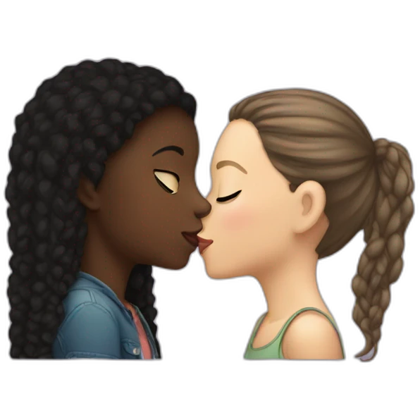 White girl kissing a black girl emoji